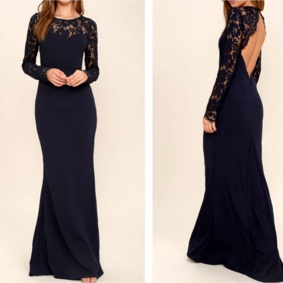 Lulu's Whenever You Call Navy Lace Maxi Dress-S - Picture 2 of 3